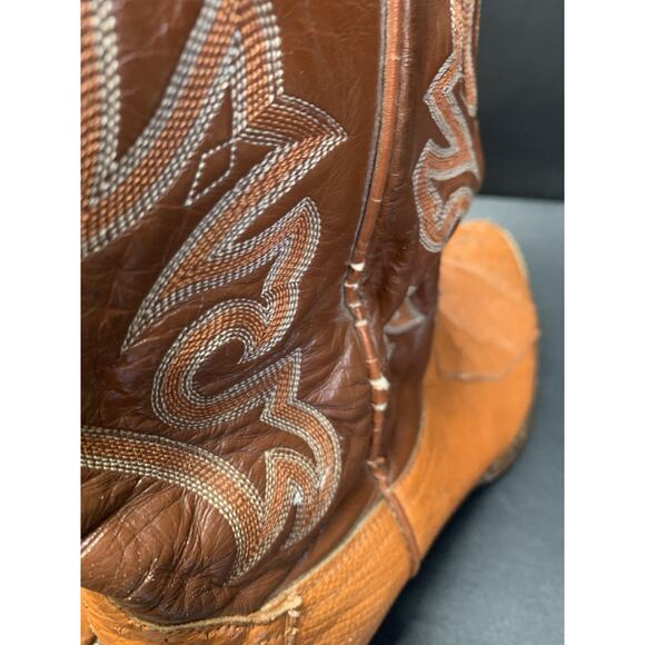 Vintage Ostrich Leather Cowboy Boots 11 D Western Embroidery